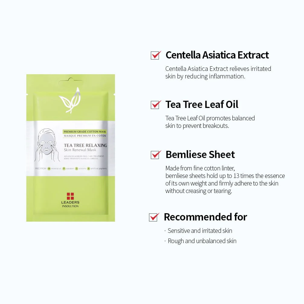 Leaders Insolution Skin Renewal Sheet Mask Tea Tree Relaxing - Image 6