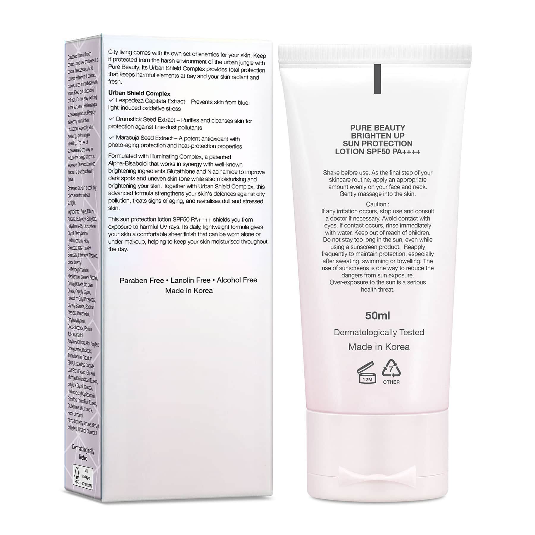 Pure Beauty Brighten Up Sun Protection Lotion SPF50 PA++++ Brightening Sun Cream 50ml - Image 4